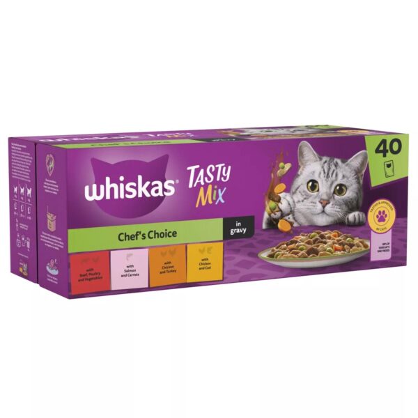 120 x 85g Whiskas 1+ Chef's Choice Mix Mixed Adult Wet Cat Food Pouches in Gravy - Image 3