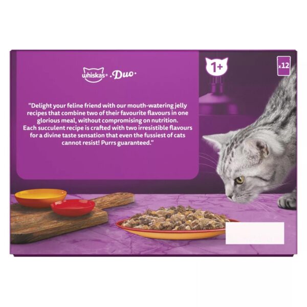 144 x 85g Whiskas 1+ Duo Meaty Combos Mixed Adult Wet Cat Food Pouches in Jelly - Image 4