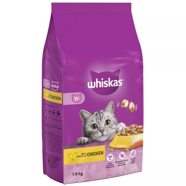 1.9kg Whiskas 7+ Senior Complete Dry Cat Food with Chicken Cat Biscuits - Image 3