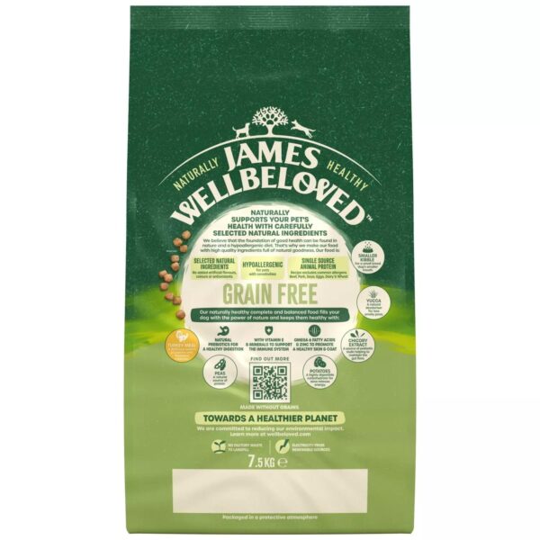 7.5kg James Wellbeloved Grain Free Small Breed Adult Dry Dog Food Turkey and Veg - Image 4