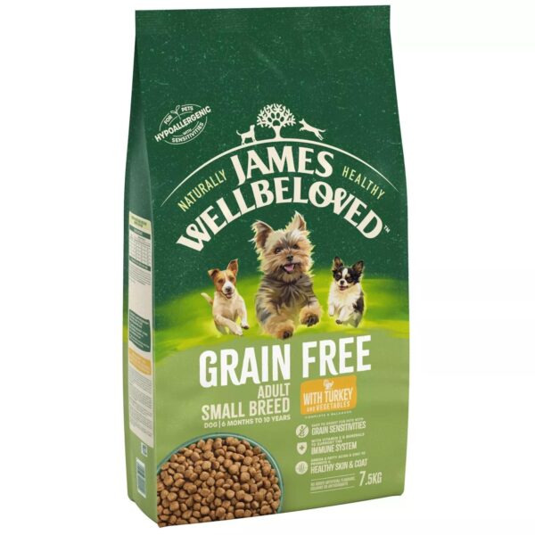 7.5kg James Wellbeloved Grain Free Small Breed Adult Dry Dog Food Turkey and Veg - Image 3