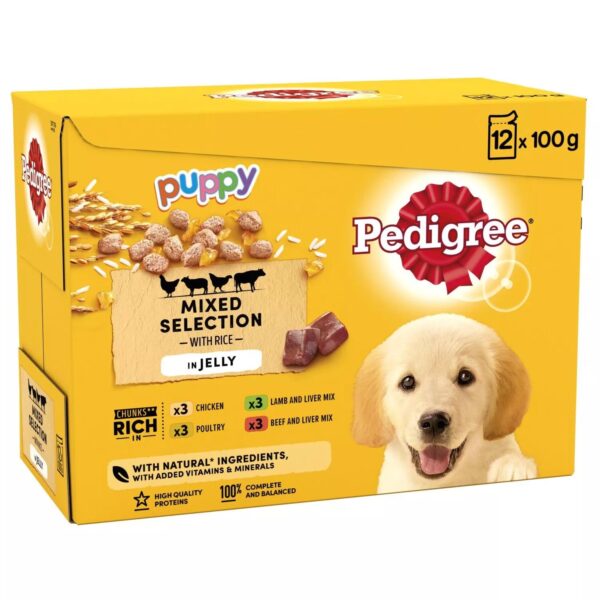 96 x 100g Pedigree Puppy Junior Wet Dog Food Pouches Mixed Selection In Jelly - Image 3