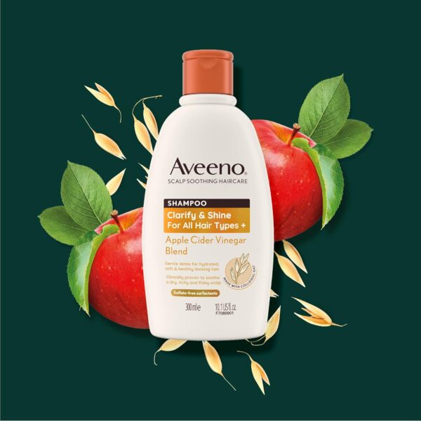 Aveeno Clarify and Shine Apple Cider Vinegar Scalp Soothing Shampoo for all Hair Types 300ml - Image 10