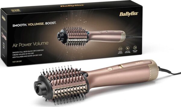 BaByliss Air Power Volume 2-in-1 Hair Dryer and Styler, Wet and Dry Modes, Smoothing Blow Dryer Brush with 3 Temperature Settings, Ionic, Ceramic, Gold - Image 11