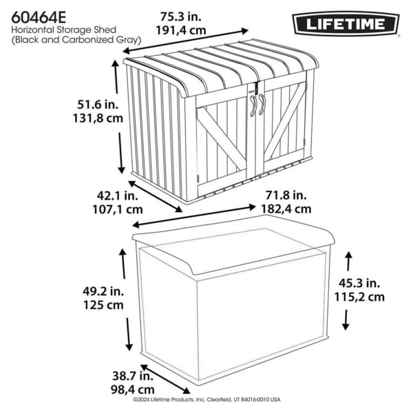 Lifetime 6ft 2  x 3ft 4  (1.9 x 1m) Horizontal 2,190 Litre Storage Shed in Grey - Model 60464E - Image 2