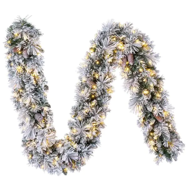 9ft (2.7m) Pre-lit Flocked Glitter Christmas Garland with 150 Colour changing LED Lights - Image 4