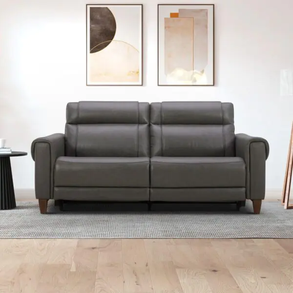 Aiden and Ivy Spencer Grey Leather Power Reclining Large 2 Seater Sofa