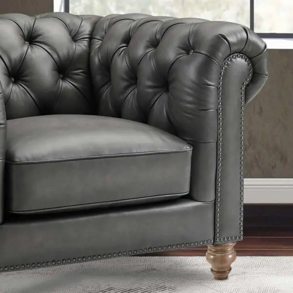 Allington Grey Leather Chesterfield Armchair - Image 8