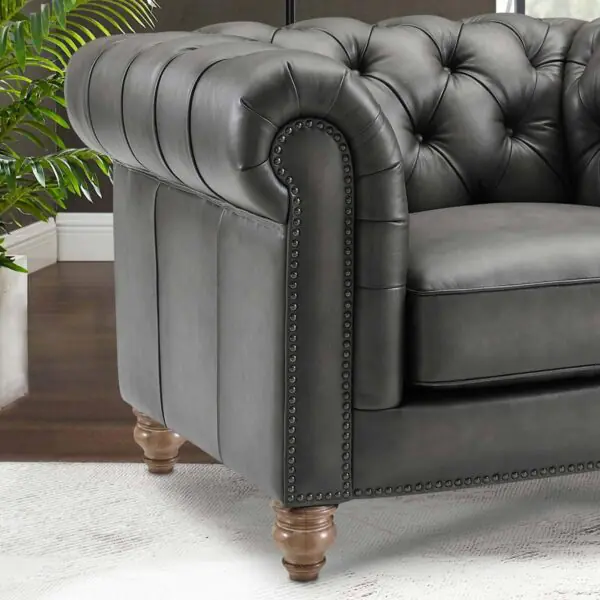 Allington Grey Leather Chesterfield Armchair - Image 5