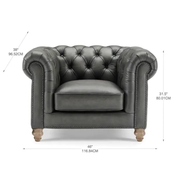 Allington Grey Leather Chesterfield Armchair - Image 2