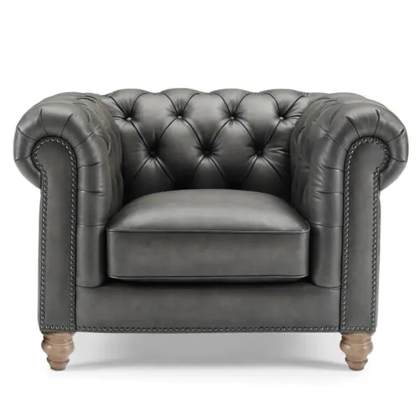 Allington Grey Leather Chesterfield Armchair - Image 3