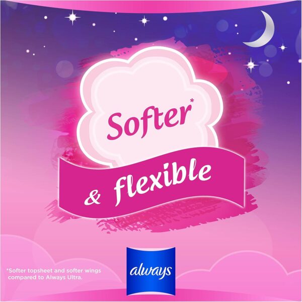 Always Sensitive Ultra Night Sanitary Towels with Wings, Size 3, 100 Towels (10 x 10 Packs) - Image 3