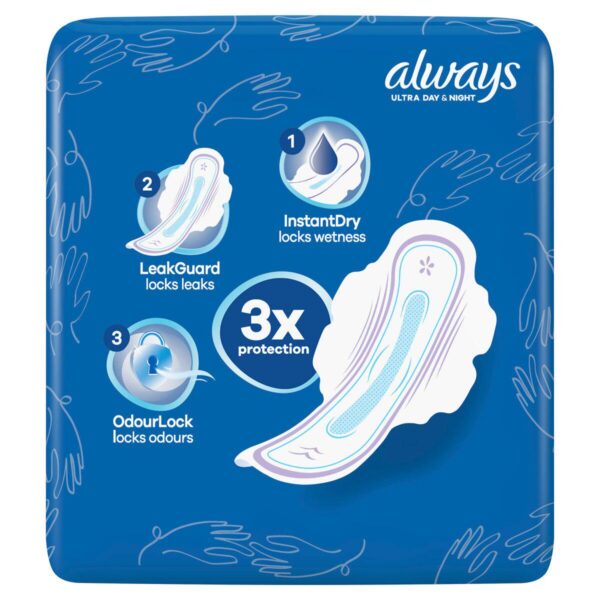 Always Ultra Day and Night Size 3 Sanitary Towels with Wings, 40 Pads - Image 2