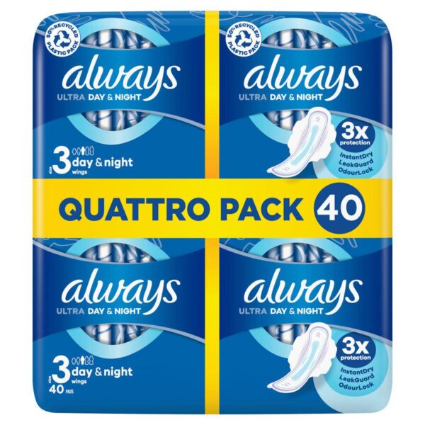 Always Ultra Day and Night Size 3 Sanitary Towels with Wings, 40 Pads