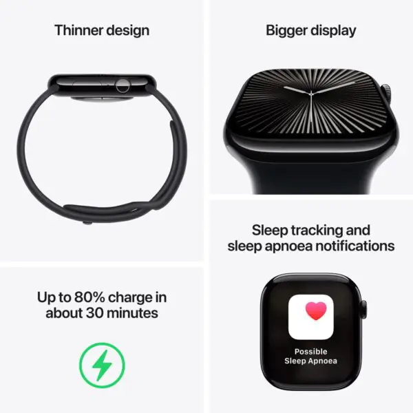 Apple Watch Series 10 GPS, 42mm AluminiumCase with Sport Band M/L - Image 4