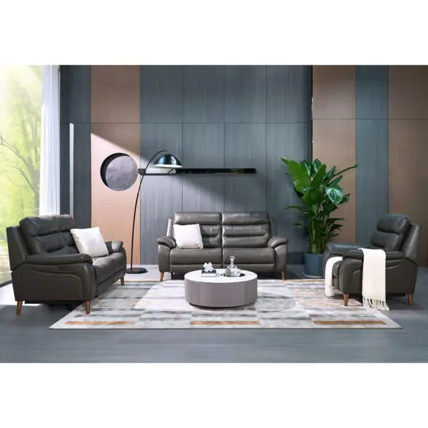 Ava Dark Grey Leather Power Reclining Large 2 Seater Sofa - Image 8