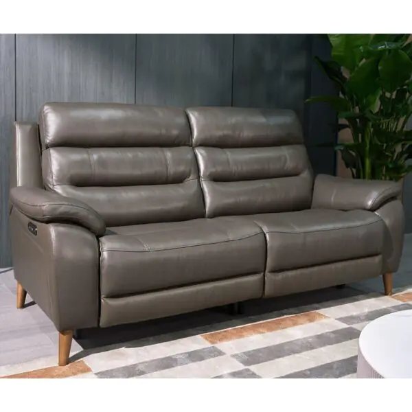 Ava Dark Grey Leather Power Reclining Large 2 Seater Sofa