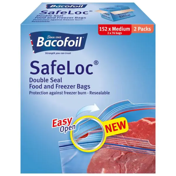 Bacofoil Safeloc Food and Freezer Medium Bags,152 Pack