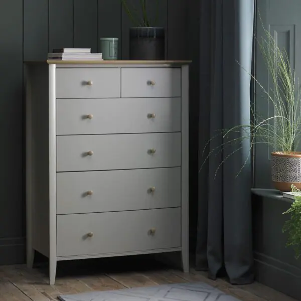 Bentley Designs Whitby Scandi Oak and Grey 6 Drawer Chest of Drawers