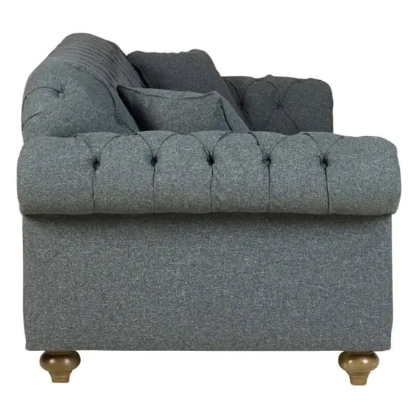 Bordeaux Button Back Blue Fabric 3 Seater Sofa - Image 4