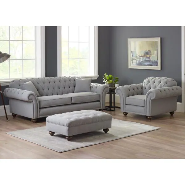 Bordeaux Button Back Grey Fabric 2 Seater Sofa - Image 6