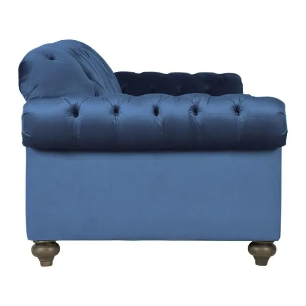 Bordeaux Button Back Blue Velvet Armchair - Image 5