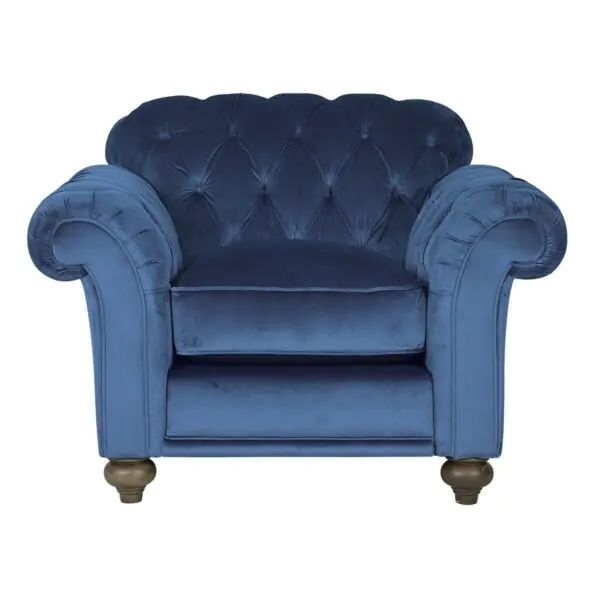 Bordeaux Button Back Blue Velvet Armchair - Image 6