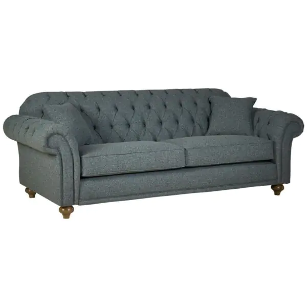 Bordeaux Button Back Blue Fabric 3 Seater Sofa - Image 3