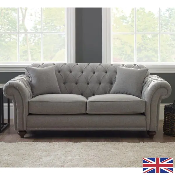 Bordeaux Button Back Grey Fabric 2 Seater Sofa