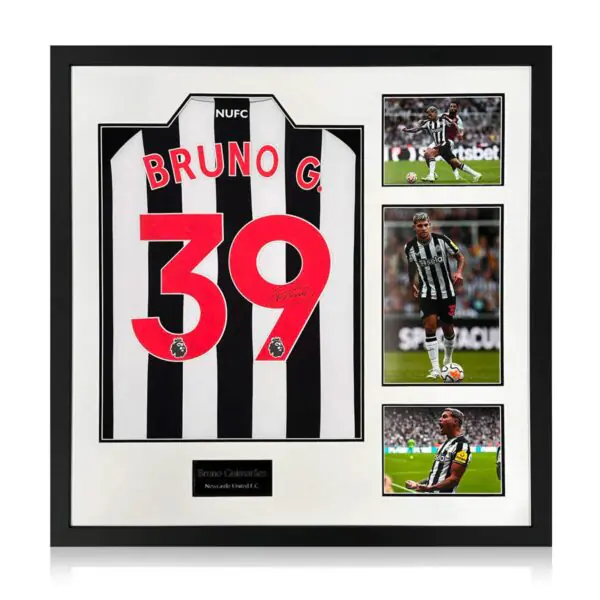 Bruno Guimares NUFC 23/24 Signed Framed Shirt, including 3 Photos