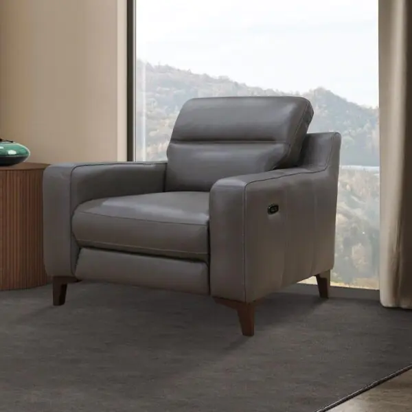 Colby Dark Grey Leather Power Reclining Armchair