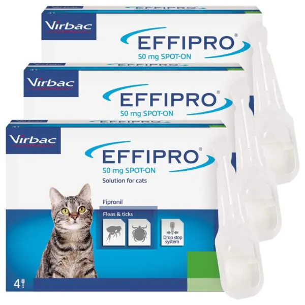 Effipro Spot-On Flea and Tick Treatment for Cats (1kg+), 3 x 4 x 50mg