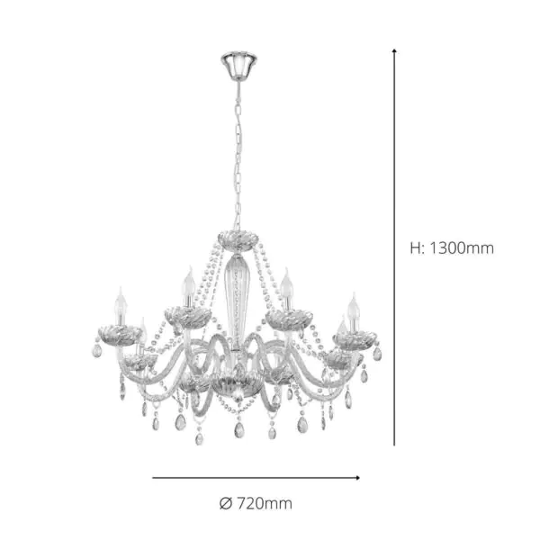 Eglo Basilano 8 Light Chandelier in Polished Chrome and Clear Glass - Image 2