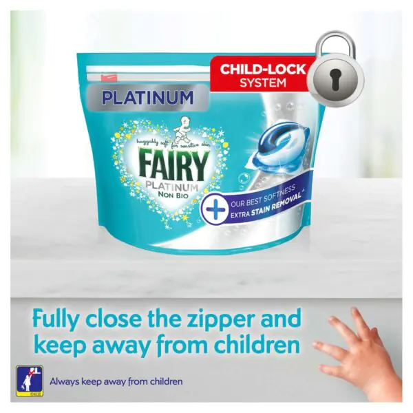 Fairy Non Bio Platinum Pods with Extra Stain Removal, 100 Wash - Image 3