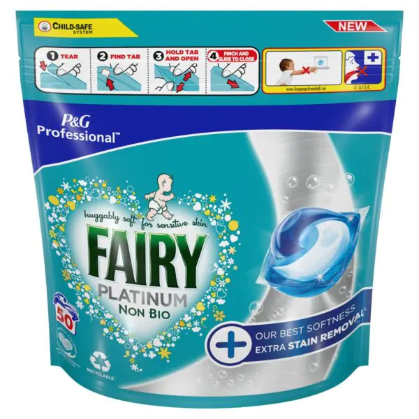 Fairy Non Bio Platinum Pods with Extra Stain Removal, 100 Wash - Image 2