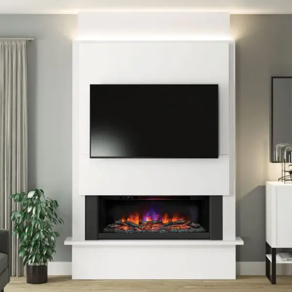 Flare Oxton Wall Mounted Chimney Breast Fireplace Suite in White, 2kW