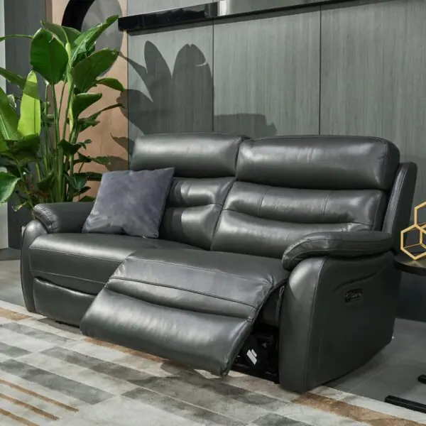 Fletcher Dark Grey Leather Power Reclining Large 2 Seater Sofa with Power Headrest - Image 5