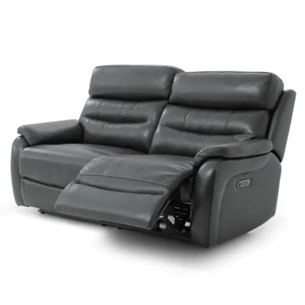 Fletcher Dark Grey Leather Power Reclining Large 2 Seater Sofa with Power Headrest - Image 4