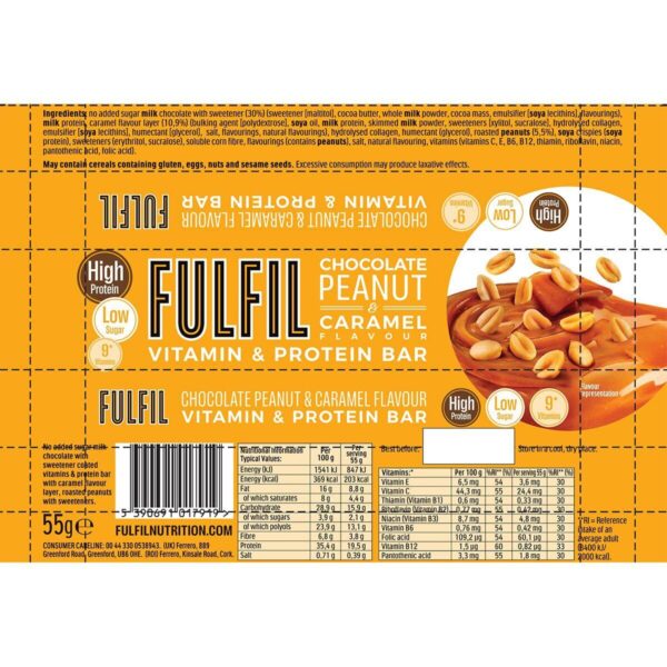 Fulfil Chocolate Peanut and Caramel Protein Bar Snack, 15 x 55g - Image 3