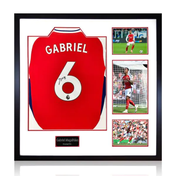 Gabriel Magalhes Arsenal 24/25 Signed Framed Shirt, including 3 Photos