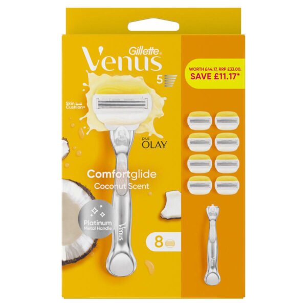 Gillette Venus Comfortglide with Olay, Platinum Metal Handle and 8 Blades