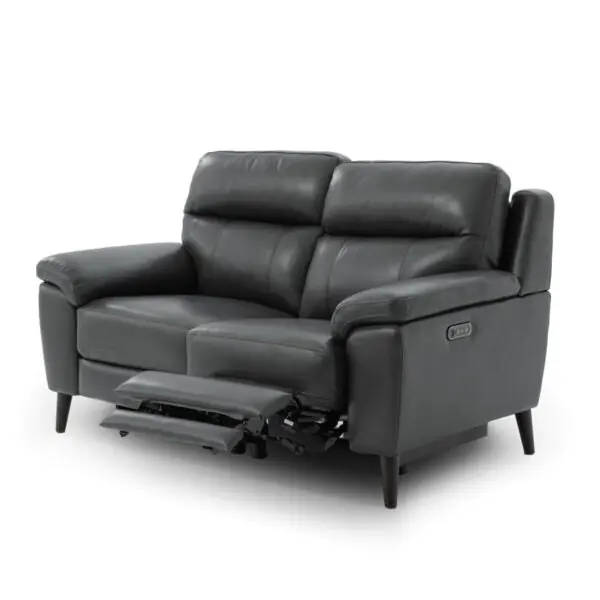 Grace Dark Grey Leather Power Reclining 2 Seater Sofa - Image 4