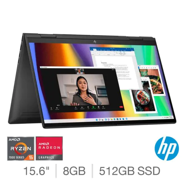 HP Envy x360, AMD Ryzen 5, 8GB RAM, 512GB SSD, 15.6 Inch 2 in 1 Convertible Laptop, 15-fh0001na