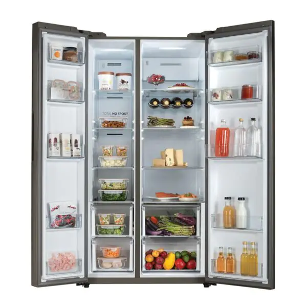 Haier HSW59F18DNMM, Side by Side Fridge Freezer, D Rated in Platinum Inox - Image 4