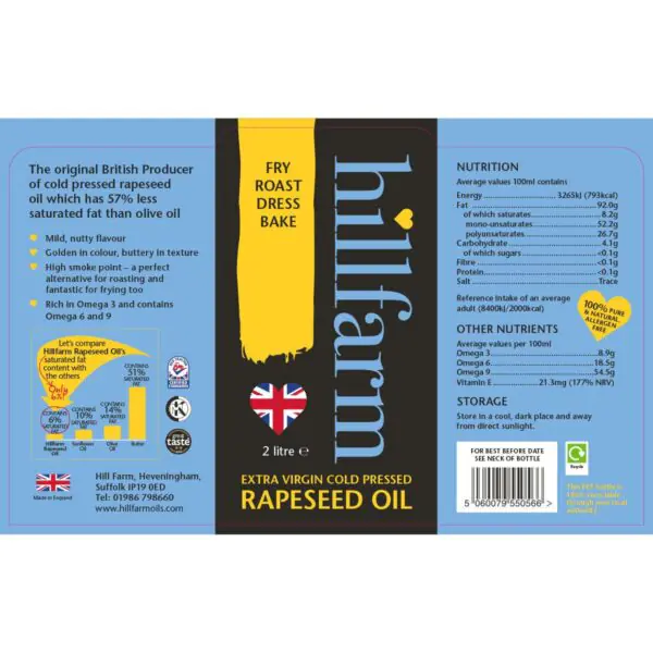 Hillfarm Extra Virgin Cold Pressed Rapeseed Oil, 2L - Image 7