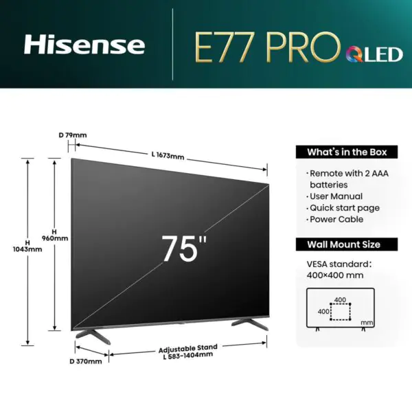 Hisense 75E77NQTUK PRO 75 Inch QLED 144Hz Freely TV - Image 2