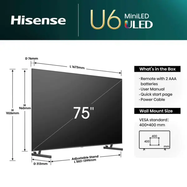 Hisense 75U6NQTUK 75 Inch Mini-LED Freely Smart TV - Image 2