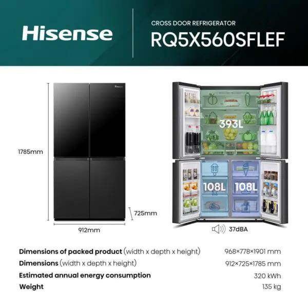 Hisense RQ5X560SFLEF, Multi Door Fridge Freezer, E Rated in Black - Image 3