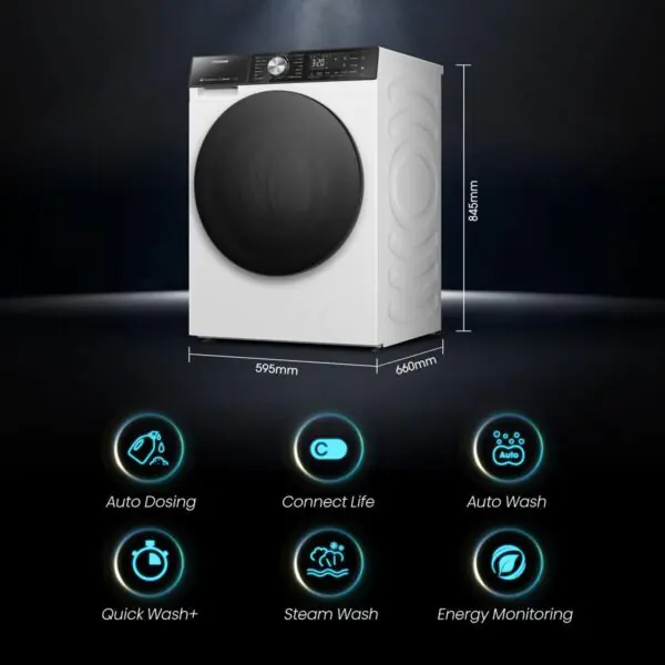 Hisense WF5S1045BW,10.5kg, 1400rpm, Washing Machine A Rated in White - Image 4