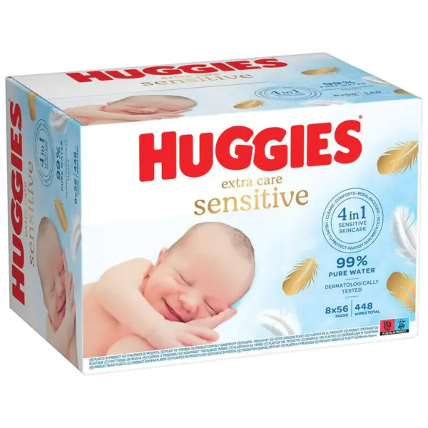 Huggies Pure Extra Care Baby Wipes, 8 x 56 Wipes